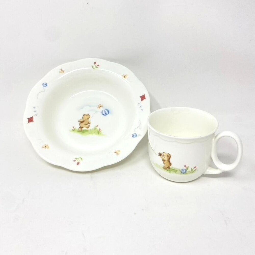Noritake Bone China Busy Bear Child Bowl Mug Set 1984 Vintage Keepsake